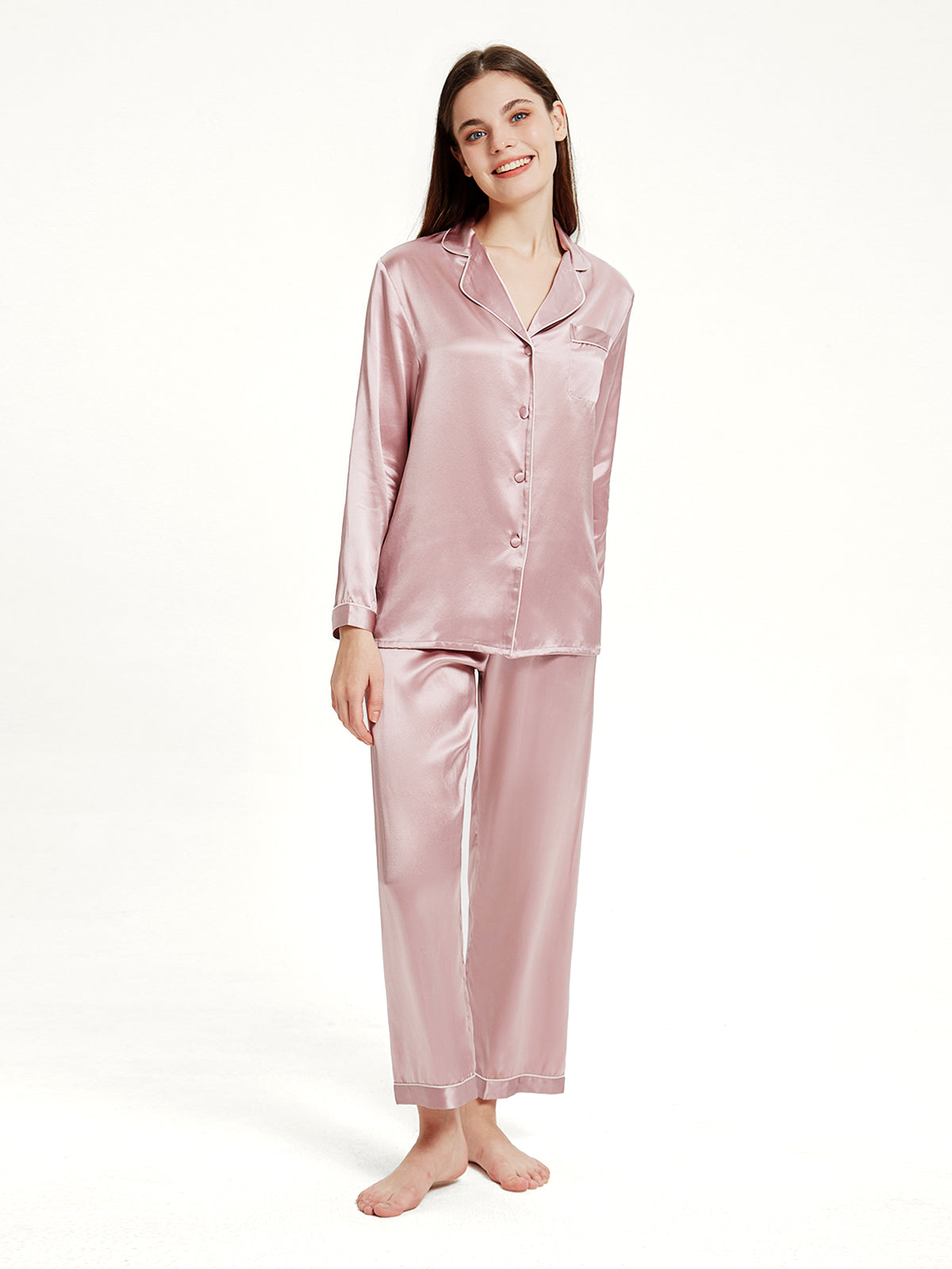 Pyjama Long Soie 19 Momme Col V Classique