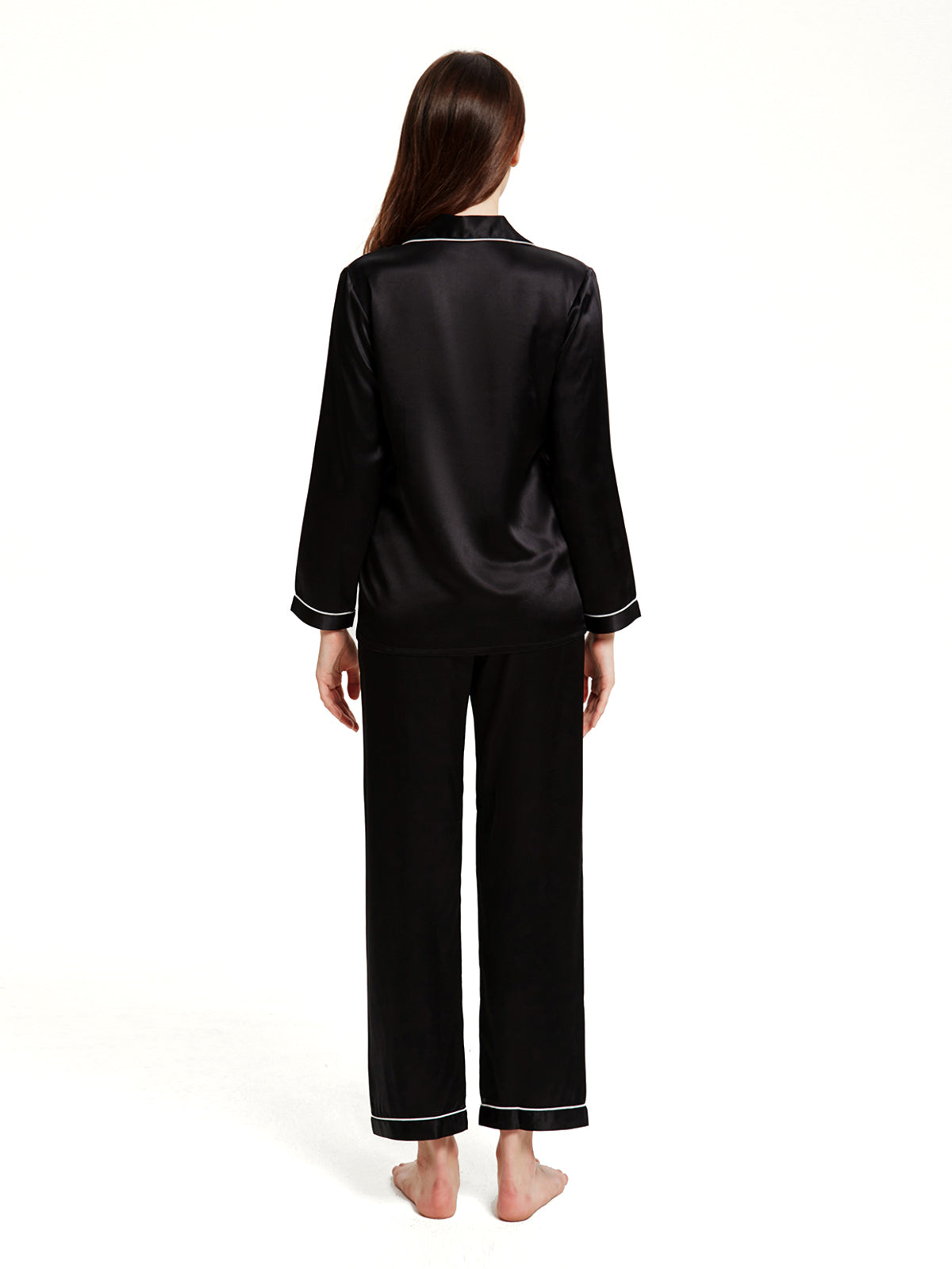 Pyjama Long Soie 19 Momme Col V Classique