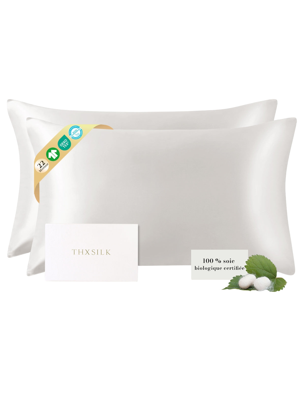 Lot de 2 taies d’oreiller soie 22 Momme