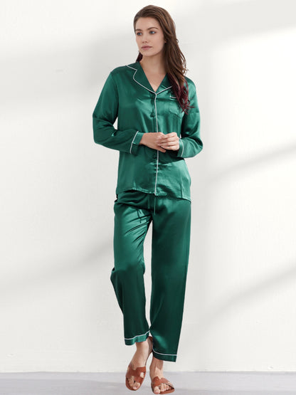 Pyjama Long Soie 19 Momme Col V Classique