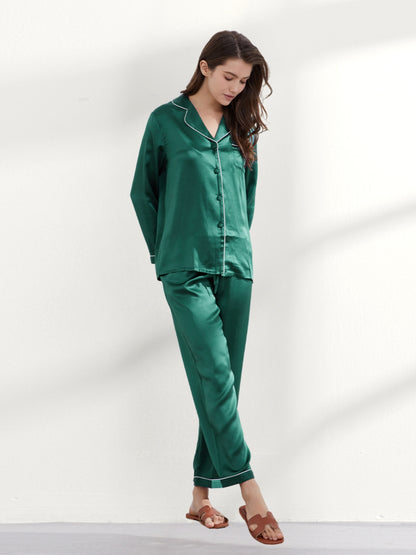 Pyjama Long Soie 19 Momme Col V Classique