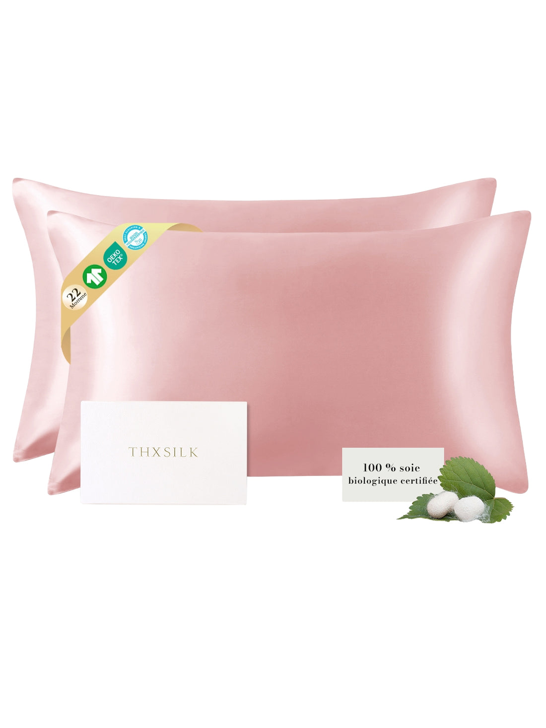 Lot de 2 taies d’oreiller soie 22 Momme