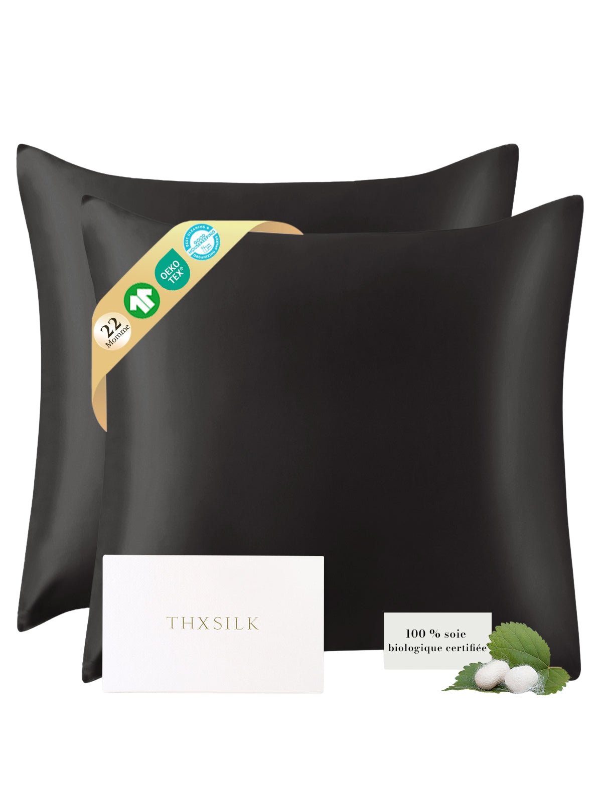 Lot de 2 taies d’oreiller soie 22 Momme