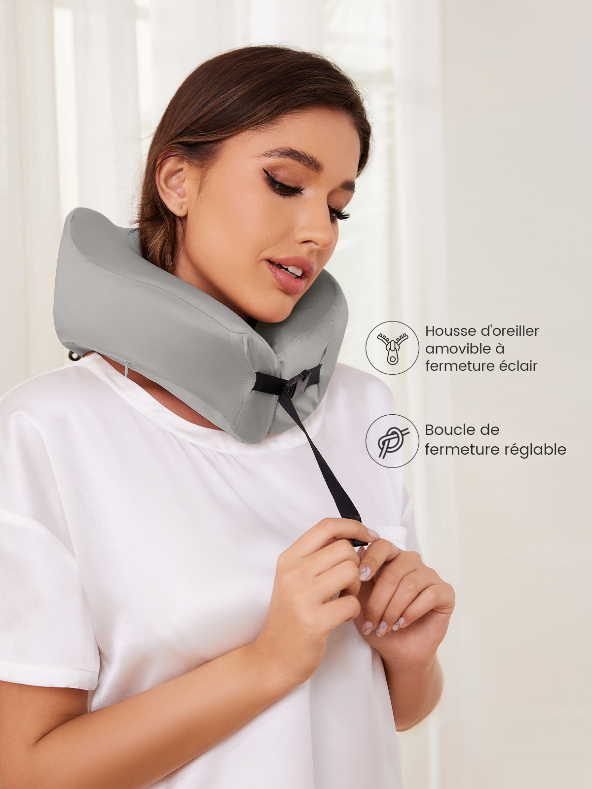 Oreiller de Voyage Ergonomique en Soie avec Mousse Mémoire Élastique