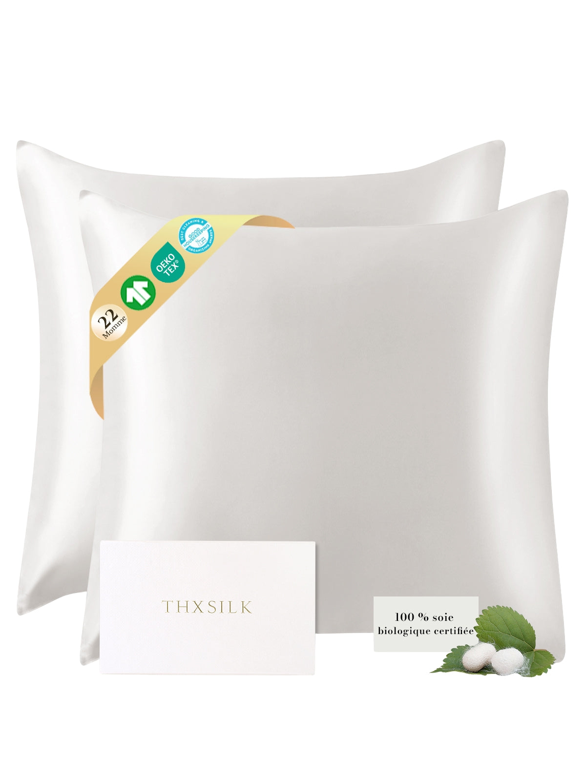 Lot de 2 taies d’oreiller soie 22 Momme