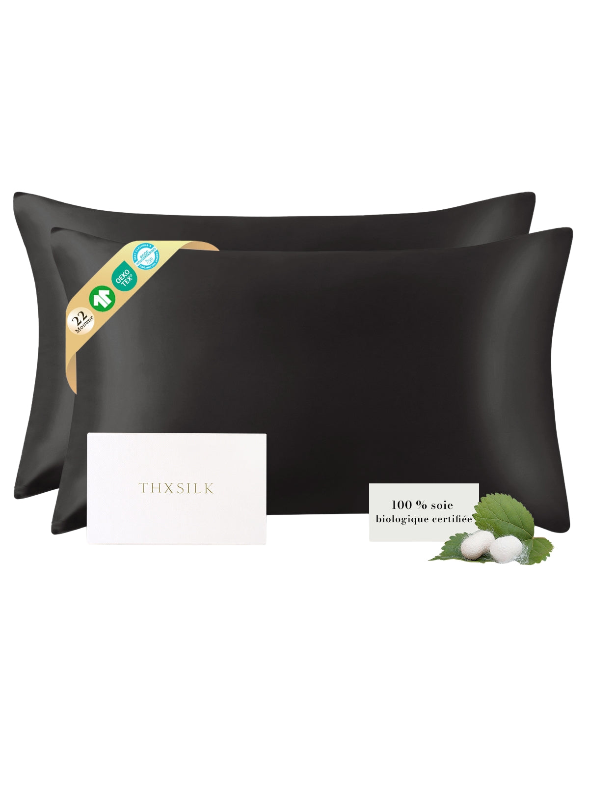 Lot de 2 taies d’oreiller soie 22 Momme