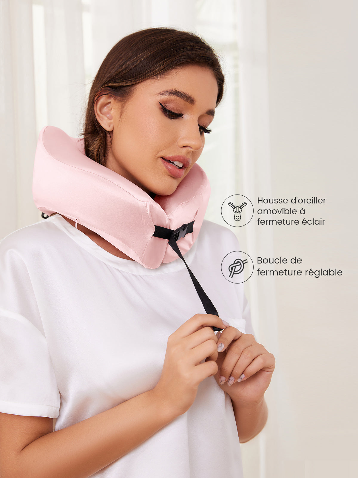 Oreiller de Voyage Ergonomique en Soie avec Mousse Mémoire Élastique