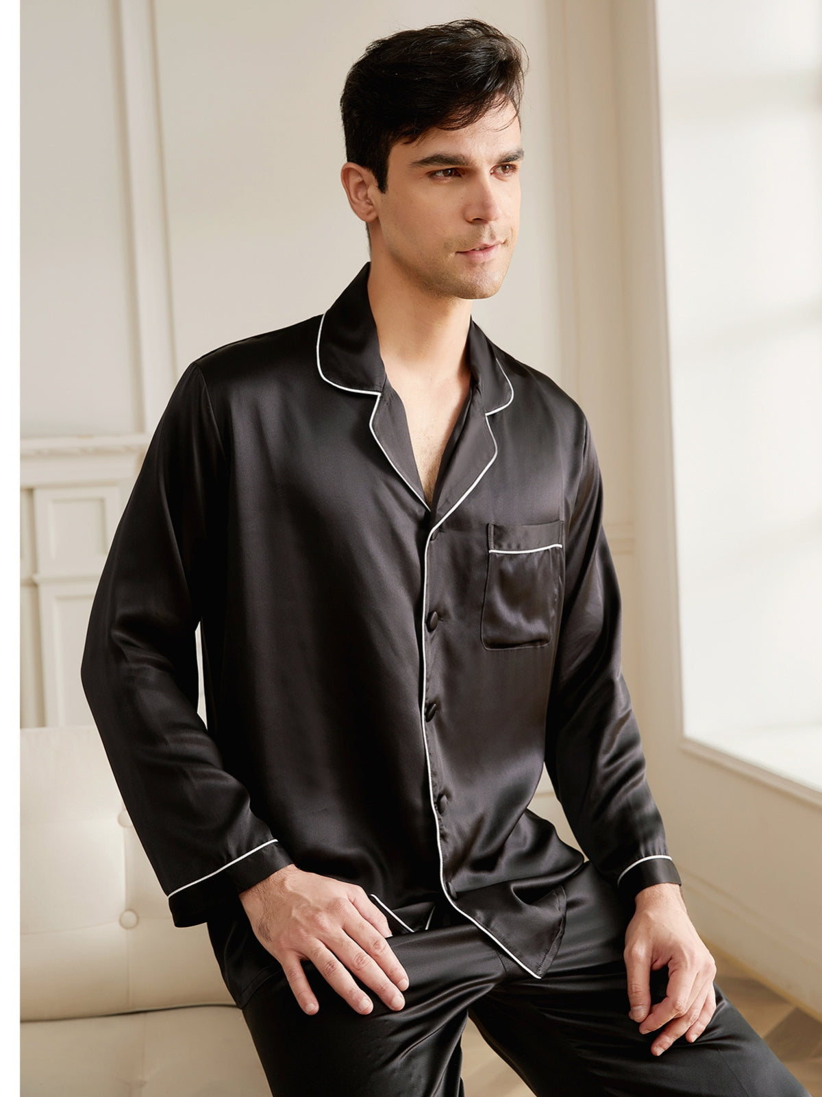 Pyjama Homme en Soie 19 Momme à Col V