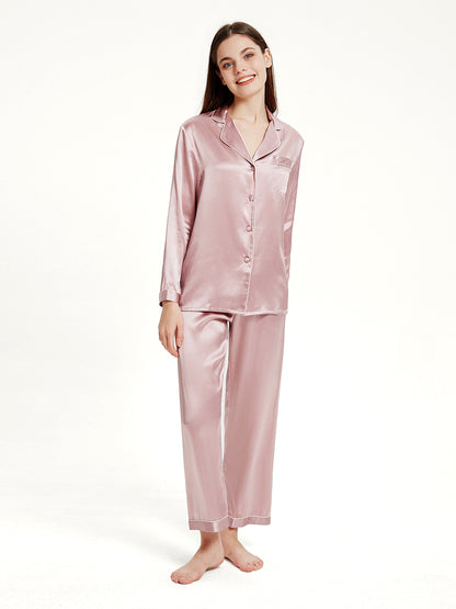 Pyjama Long Soie 19 Momme Col V Classique