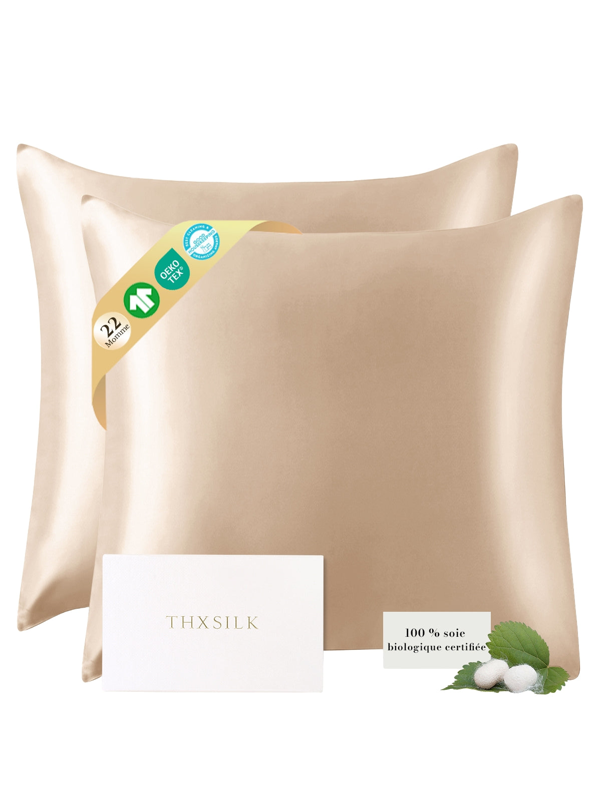 Lot de 2 taies d’oreiller soie 22 Momme