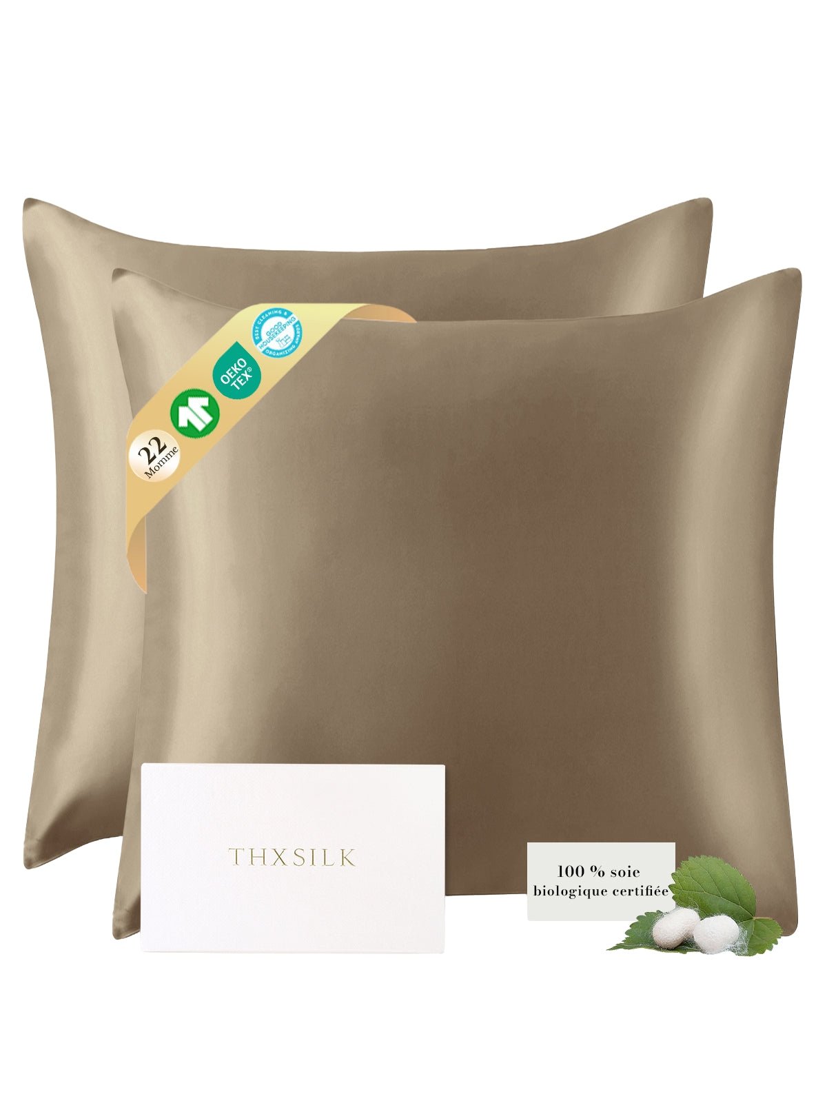 Lot de 2 taies d’oreiller soie 22 Momme