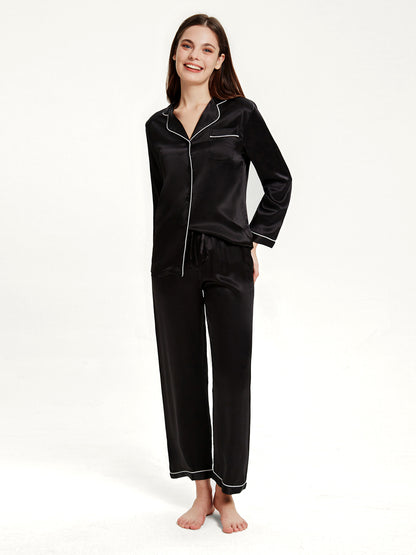 Pyjama Long Soie 19 Momme Col V Classique