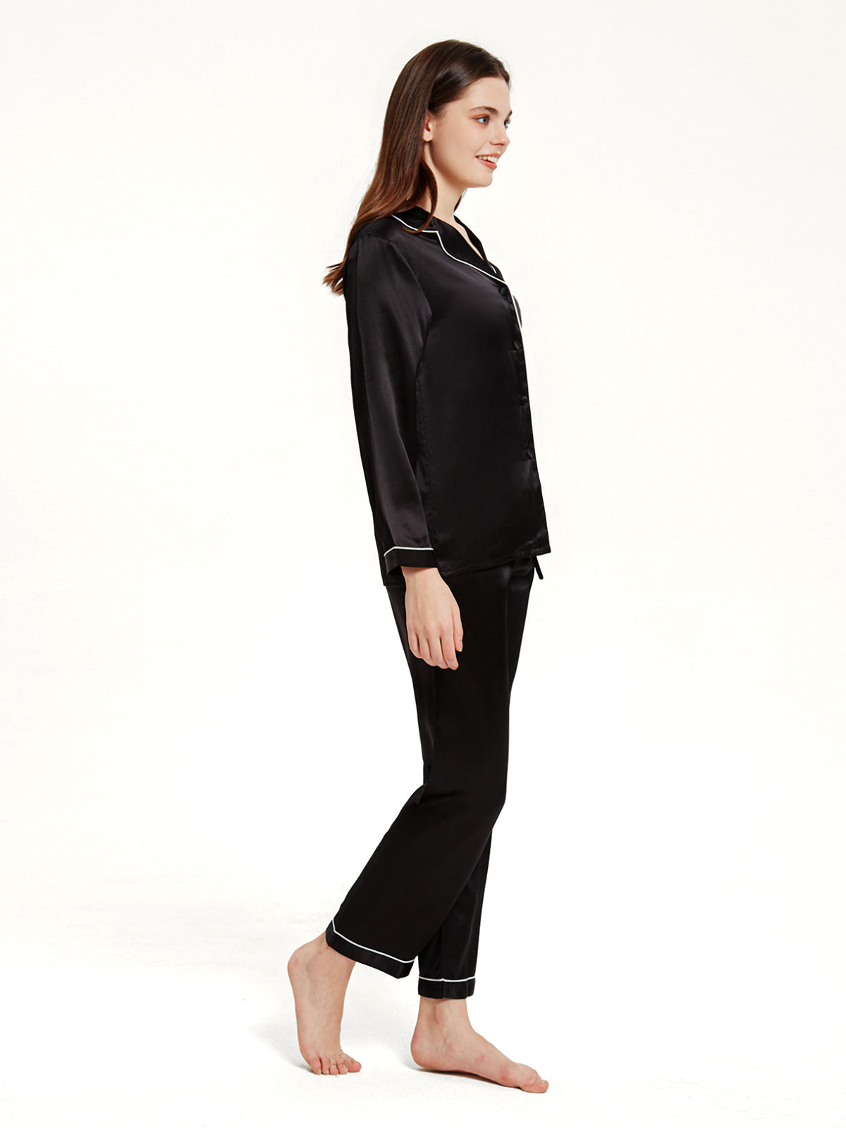 Pyjama Long Soie 19 Momme Col V Classique
